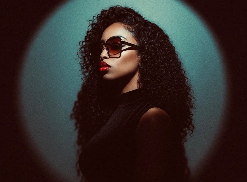 Editorial portrait of Velvet A. Johnson-Ross in profile, wearing sunglasses, lit against a teal backdrop.
